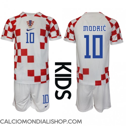 Maglie da calcio Croazia Luka Modric #10 Prima Maglia Bambino Mondiali 2022 Manica Corta (+ Pantaloni corti)